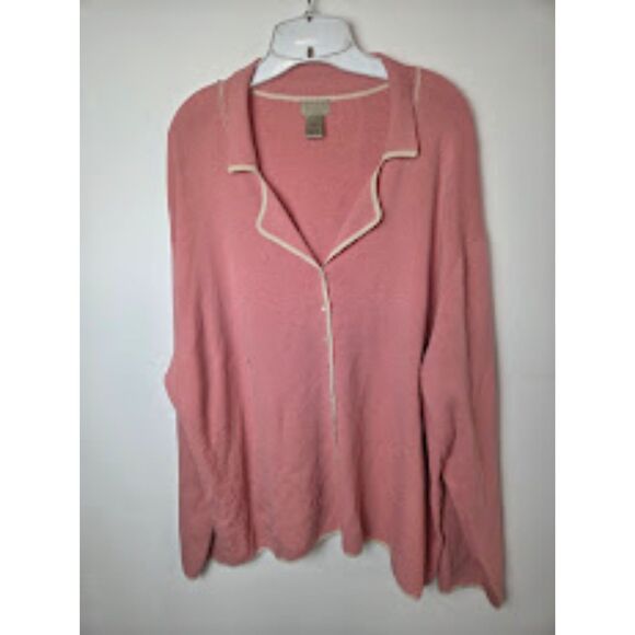 Sigrid Olsen Women Pink w/White Trim Silk Blend 2 Piece Top/Cardigan Set size 3X - Picture 4 of 8